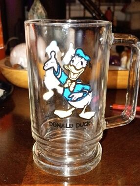 Vintage Donald Duck Clear Glass Mug with Blue Accent